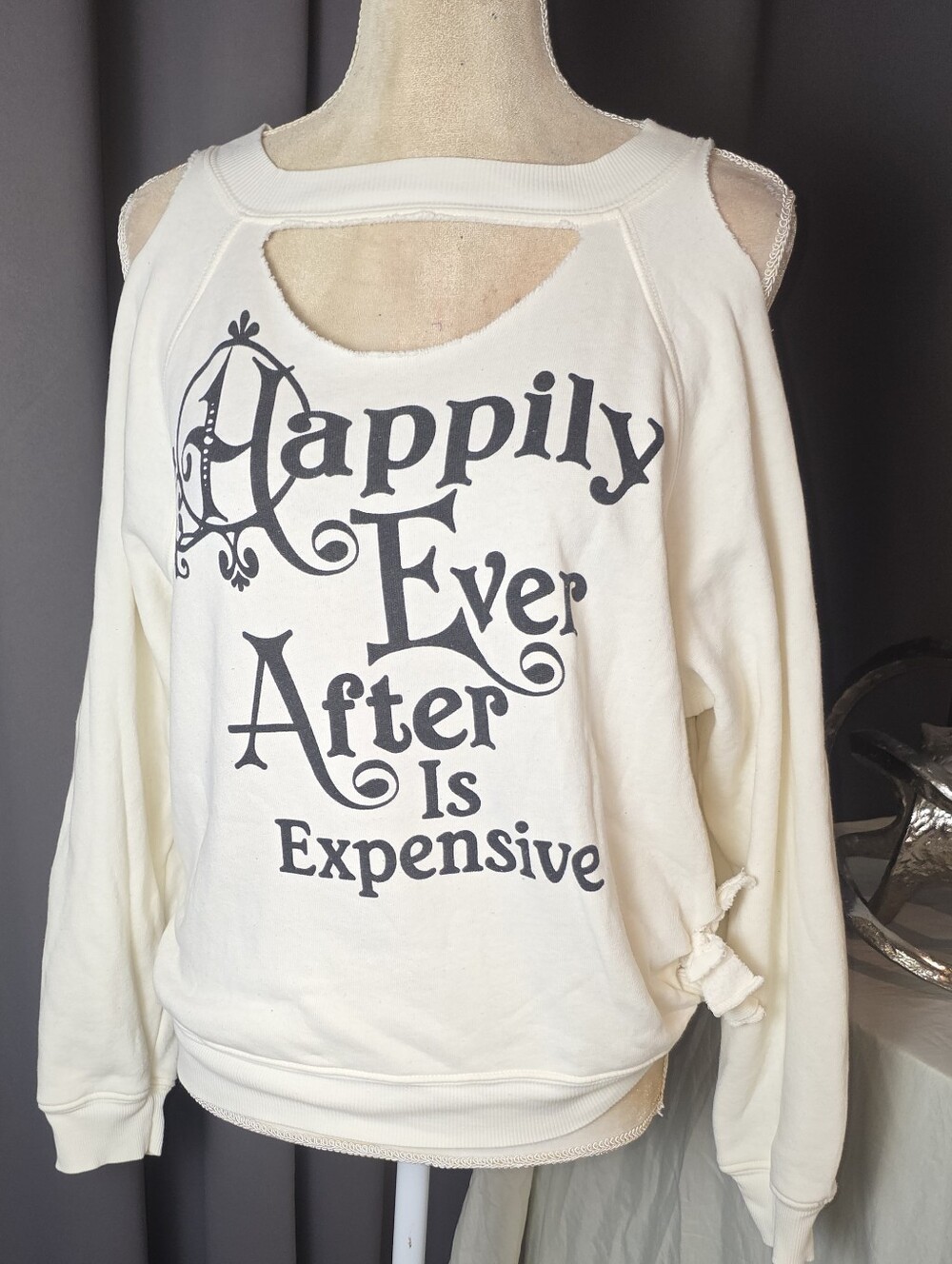 Wildfox Happily Ever After Is Expensive Cold Shoulder Sweatshirt